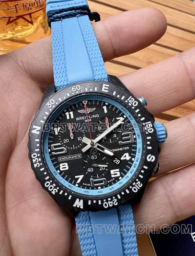 Top réplique montres Breitling original single professional black disc 38mm quartz blue rubber models front real picture