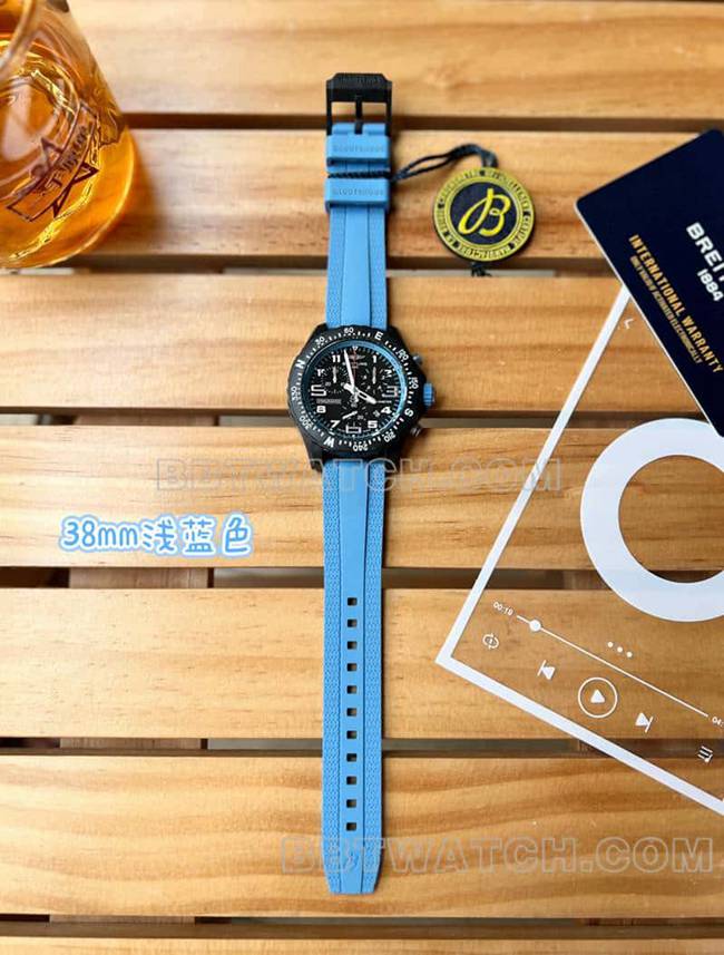 Top réplique montres Breitling original single professional black disc 38mm quartz blue rubber models front real picture