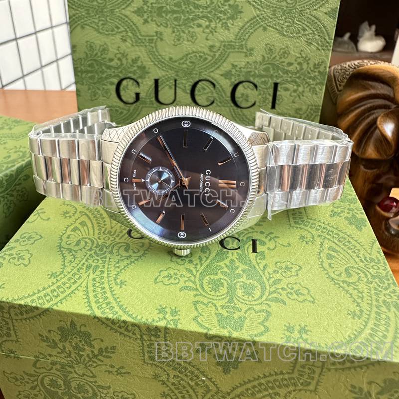 古驰最佳复刻手表40mm蓝盘SW260机械机芯钢带款正面实拍图