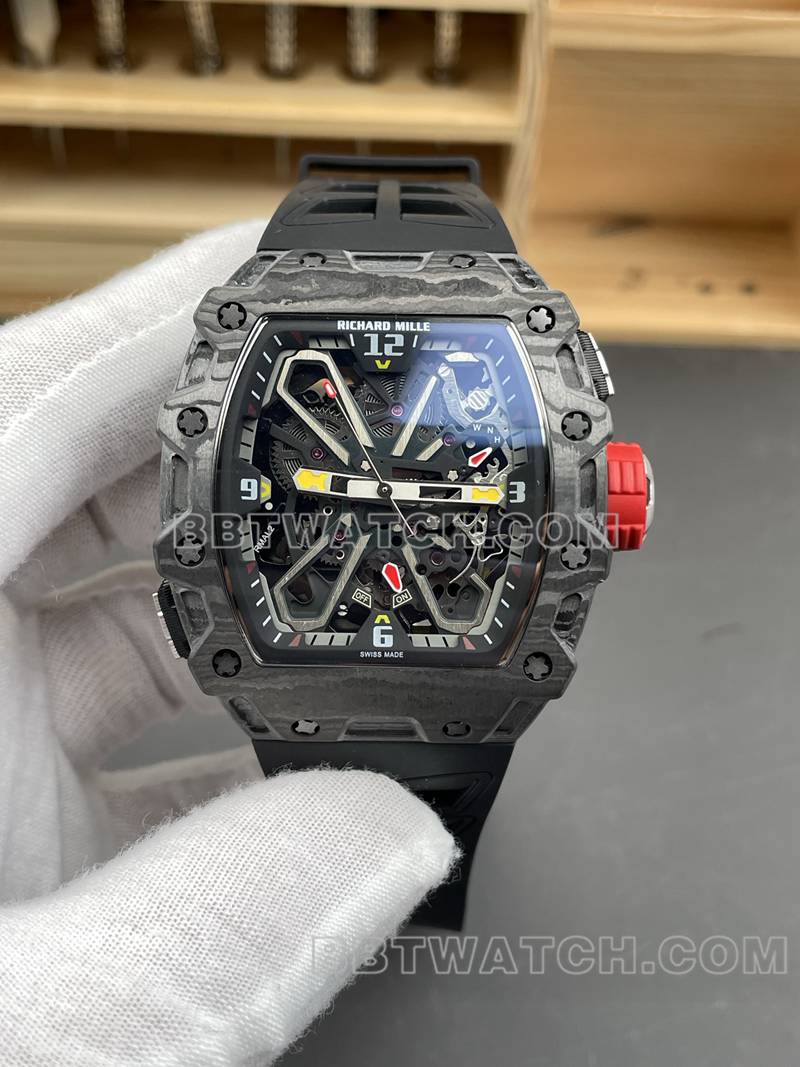 理查德米勒最佳复刻手表碳纤维壳陀飞轮机械橡胶款RM35-03正面实拍图