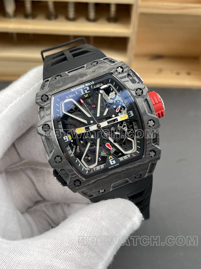 理查德米勒最佳复刻手表碳纤维壳陀飞轮机械橡胶款RM35-03正面实拍图