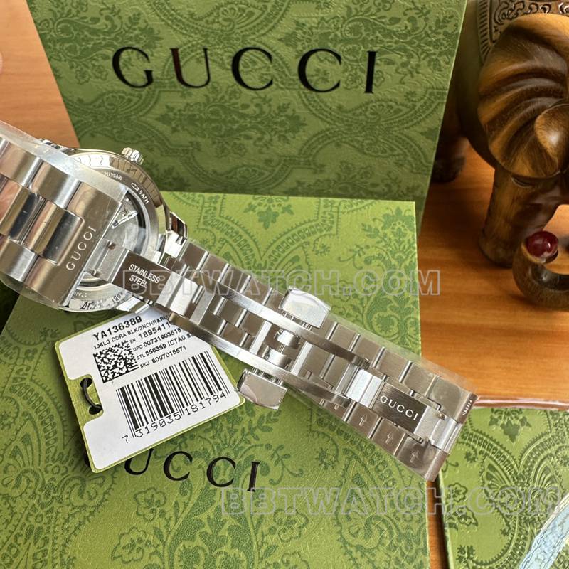 古驰最佳复刻手表40mm蓝盘SW260机械机芯钢带款表扣实拍图