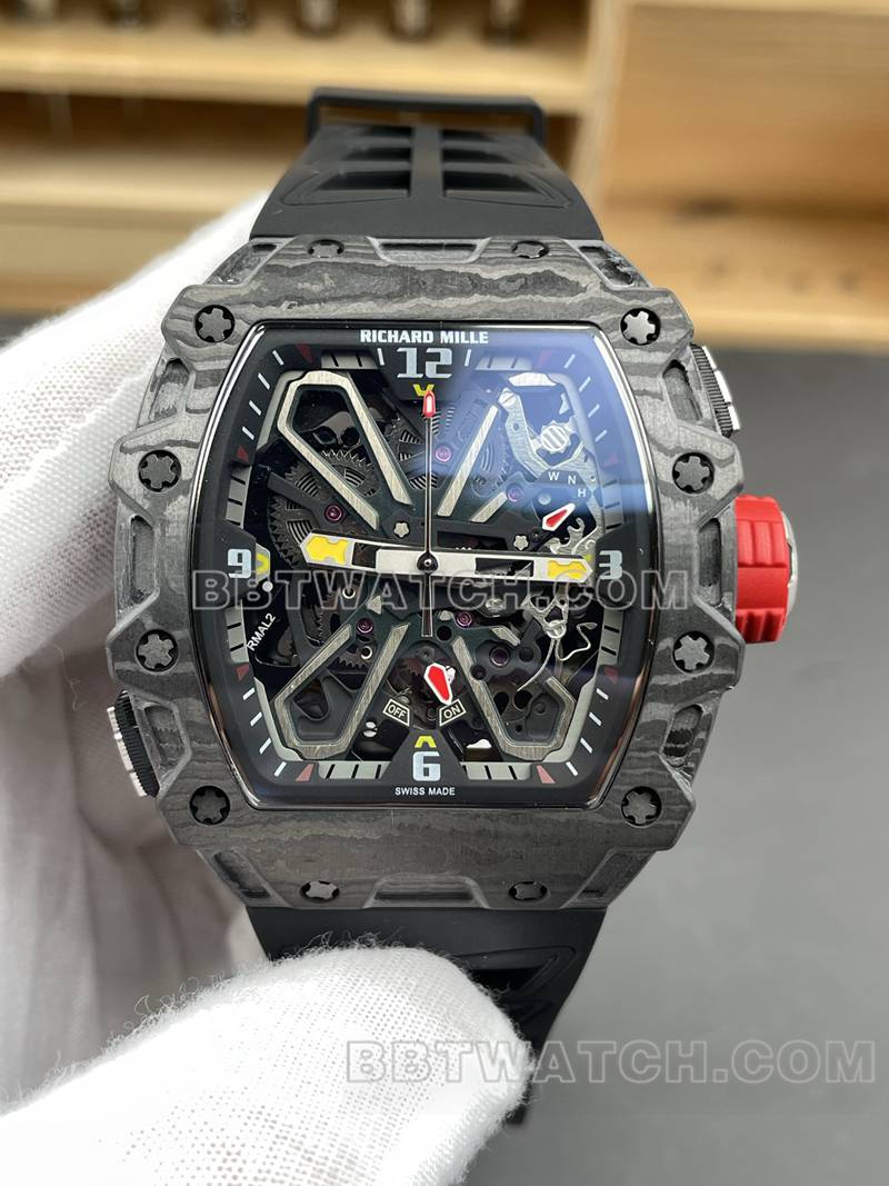 理查德米勒最佳复刻手表碳纤维壳陀飞轮机械橡胶款RM35-03正面实拍图