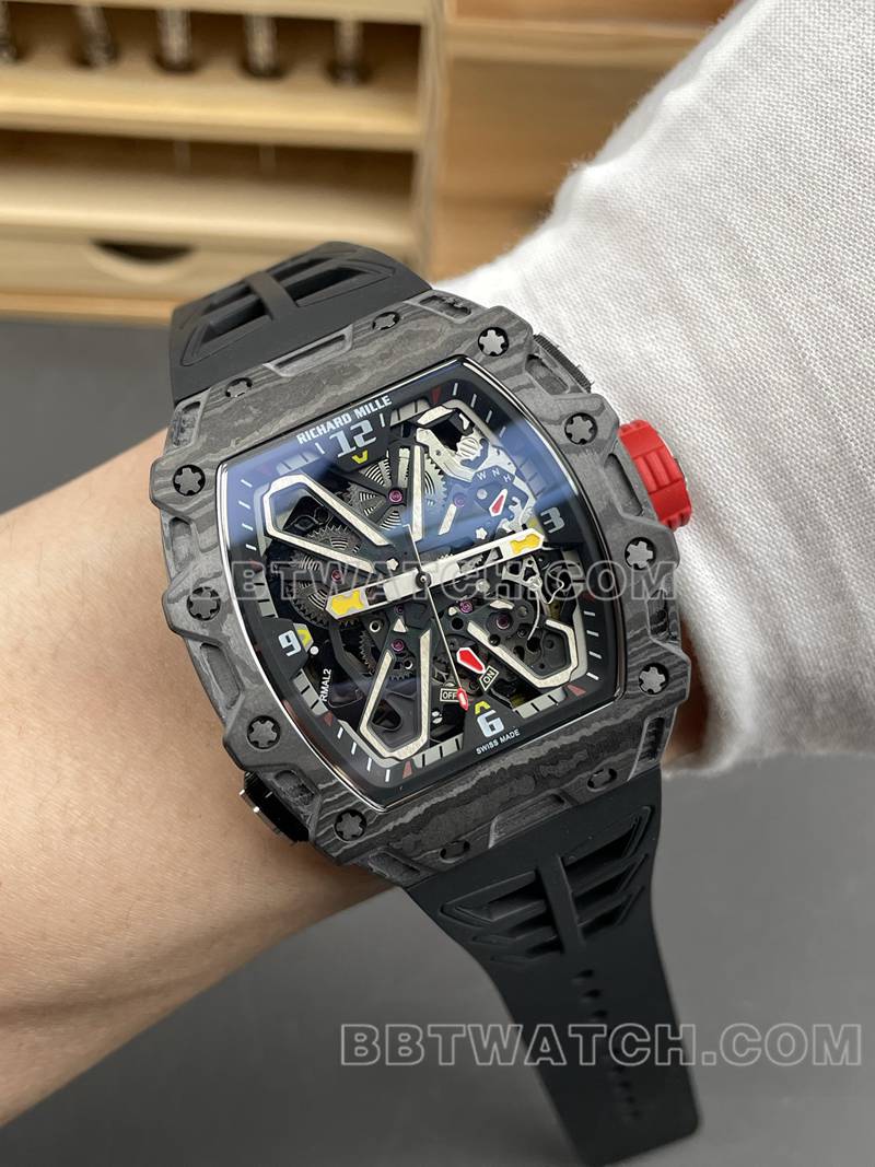 理查德米勒最佳复刻手表碳纤维壳陀飞轮机械橡胶款RM35-03正面实拍图