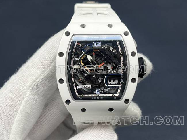 最优复刻手表理查德米勒RM30-01白陶瓷正面实拍图