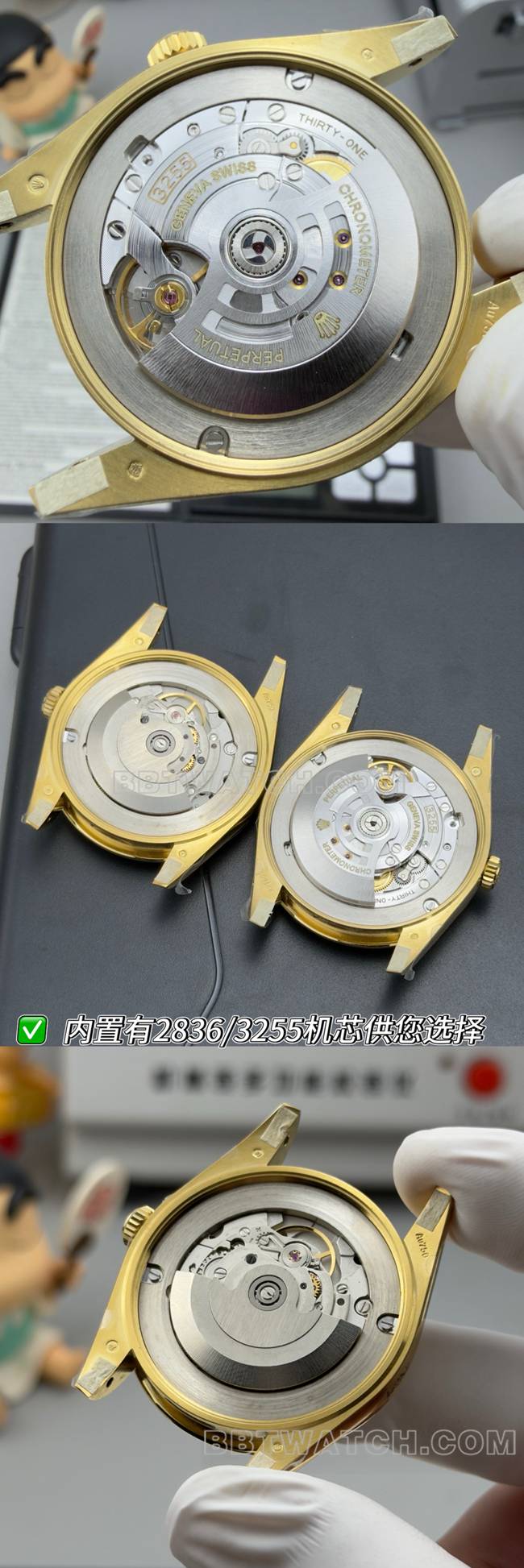 顶级复刻手表PPM厂劳力士星期日历机械黑盘黄金背面实拍图