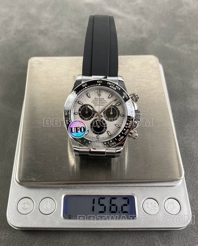 顶级复刻手表UFO厂迪通拿劳力士陨石盘4131机械重量实拍图