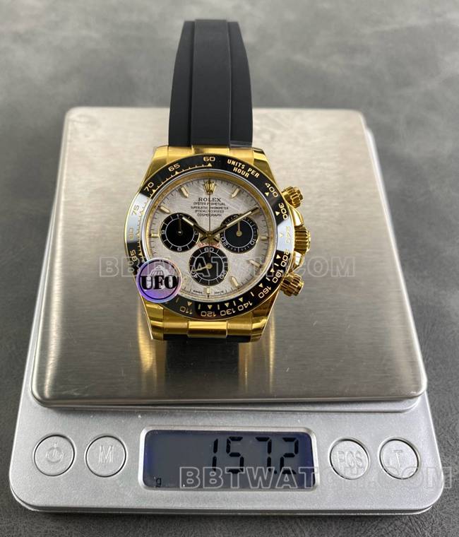 1:1复刻手表迪通拿UFO厂劳力士黄金壳陨石盘4131机械重量实拍图