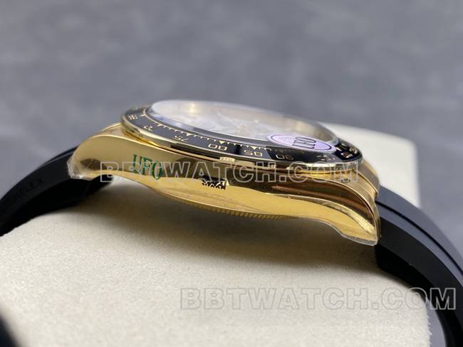 1:1复刻手表迪通拿UFO厂劳力士黄金壳陨石盘4131机械侧面实拍图