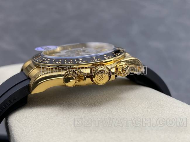 1:1复刻手表迪通拿UFO厂劳力士黄金壳陨石盘4131机械侧面实拍图