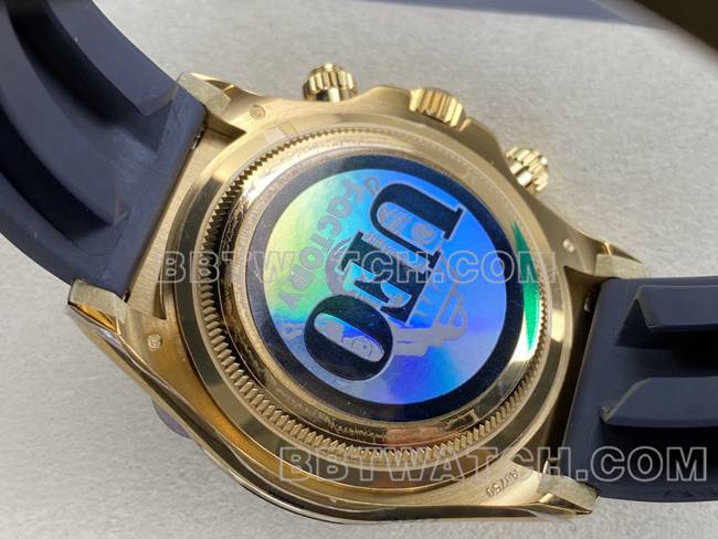 1:1复刻手表迪通拿UFO厂劳力士黄金壳陨石盘4131机械背面实拍图