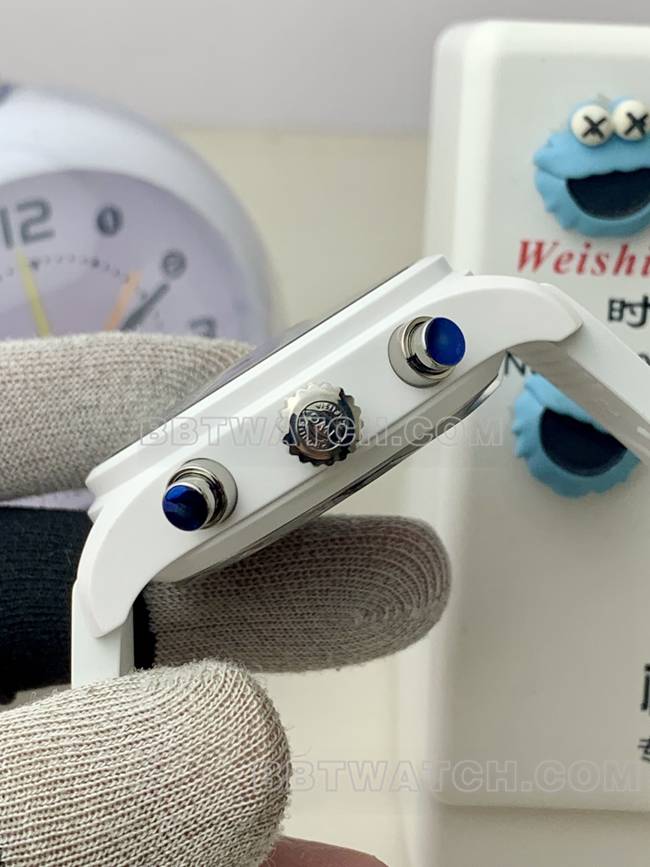 顶级复刻手表万国APS厂飞行员黑盘计时白陶瓷机械侧面实拍图