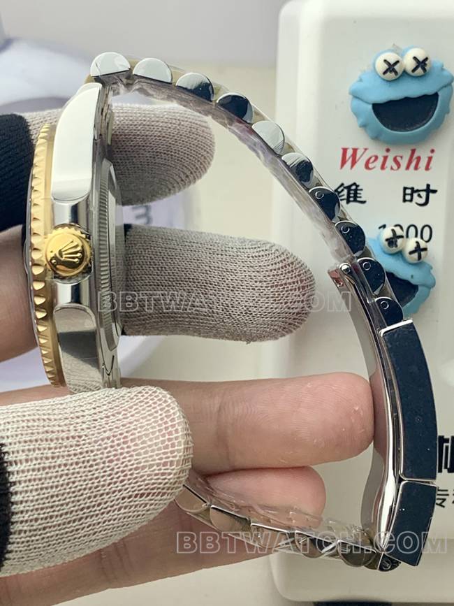 1:1复刻手表格林尼治VS厂劳力士间金皮蛋圈3285机械侧面实拍图