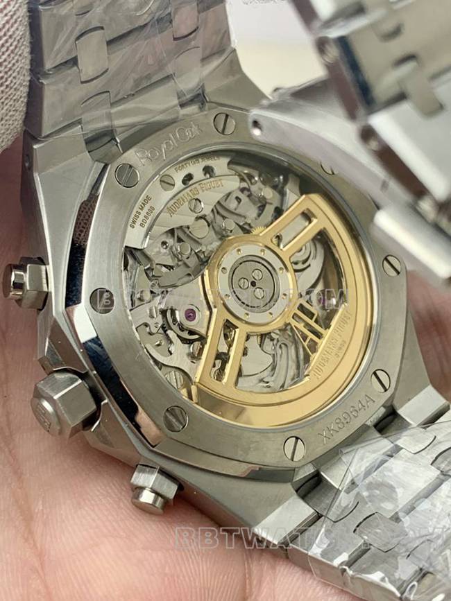 顶级复刻手表皇家橡树BLS厂爱彼蓝盘机械26420背面实拍图