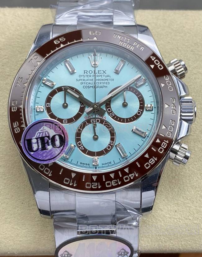 1:1复刻手表UFO厂迪通拿劳力士冰蓝迪方钻4131机械正面实拍图