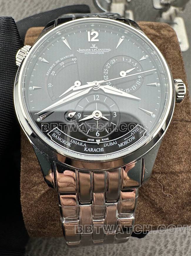 超级克隆手表积家9F厂大师黑盘机械1428421正面实拍图