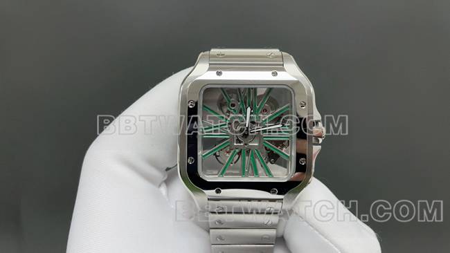 最优复刻手表卡地亚MLF厂山度士绿色镂空盘机械正面实拍图