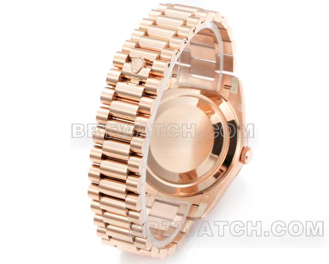 1:1复刻手表星期日历PPM厂劳力士机械黑盘玫瑰金表带实拍图