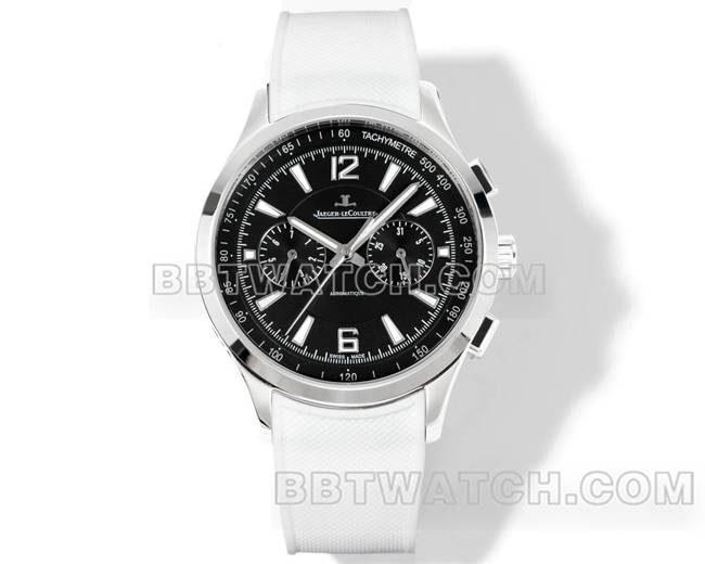 最优复刻手表积家北宸黑盘机械白色橡胶款正面实拍图