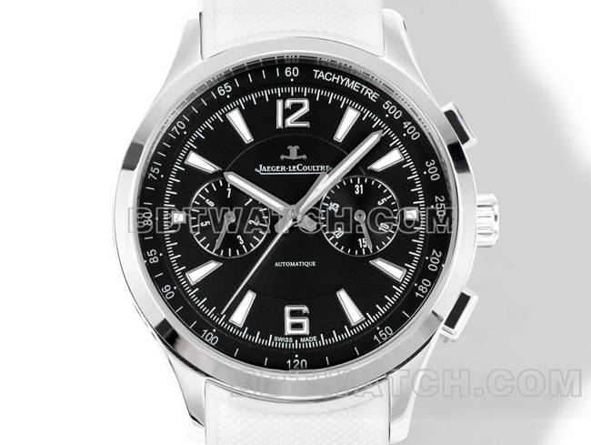 最优复刻手表积家北宸黑盘机械白色橡胶款正面实拍图