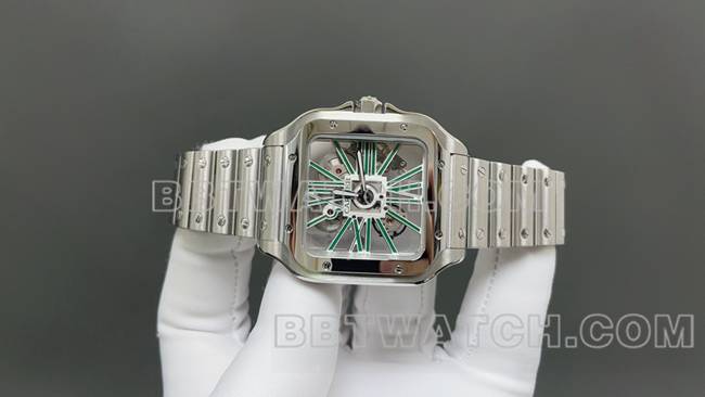 最优复刻手表卡地亚MLF厂山度士绿色镂空盘机械正面实拍图