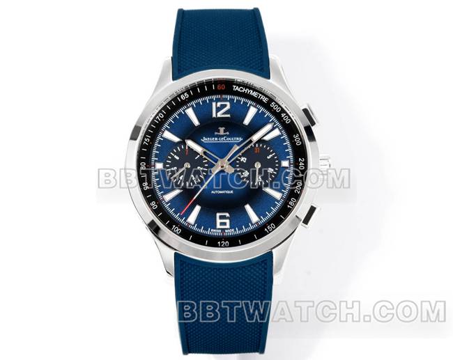 1:1复刻手表积家北宸蓝盘机械蓝色橡胶款正面实拍图