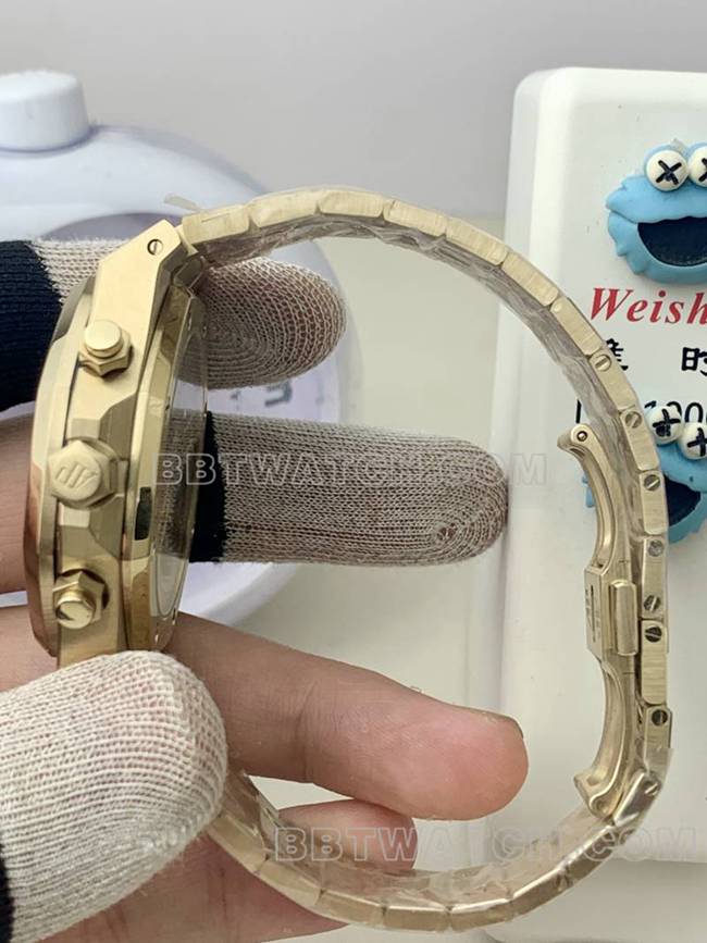 最佳复刻手表爱彼BLS厂皇家橡树黄金烟熏金盘机械26420正面实拍图