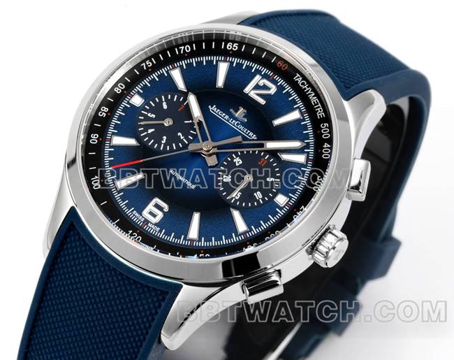 1:1复刻手表积家北宸蓝盘机械蓝色橡胶款正面实拍图