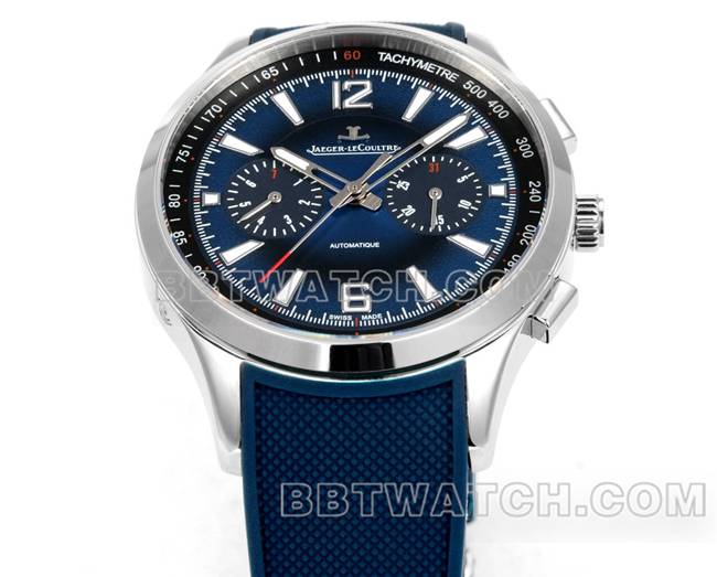 1:1复刻手表积家北宸蓝盘机械蓝色橡胶款正面实拍图