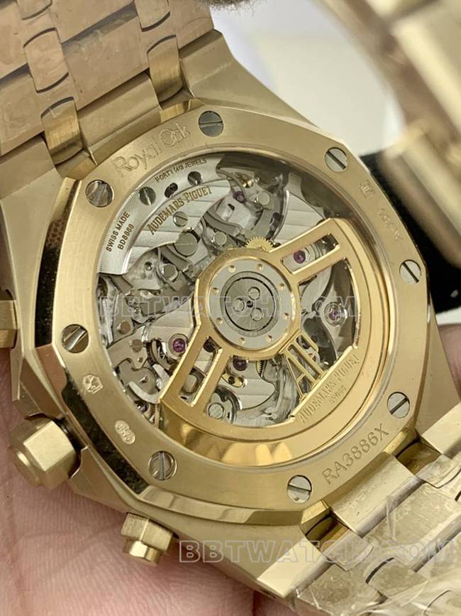 最佳复刻手表爱彼BLS厂皇家橡树黄金烟熏金盘机械26420正面实拍图