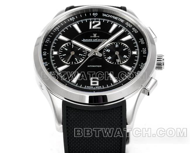 超级克隆手表北宸积家黑盘机械黑色橡胶款正面实拍图