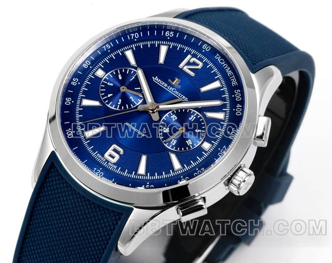 顶级复刻手表北宸积家蓝盘机械蓝色橡胶款正面实拍图