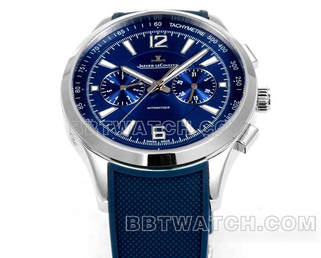 顶级复刻手表北宸积家蓝盘机械蓝色橡胶款正面实拍图