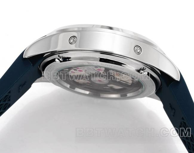 顶级复刻手表北宸积家蓝盘机械蓝色橡胶款侧面实拍图