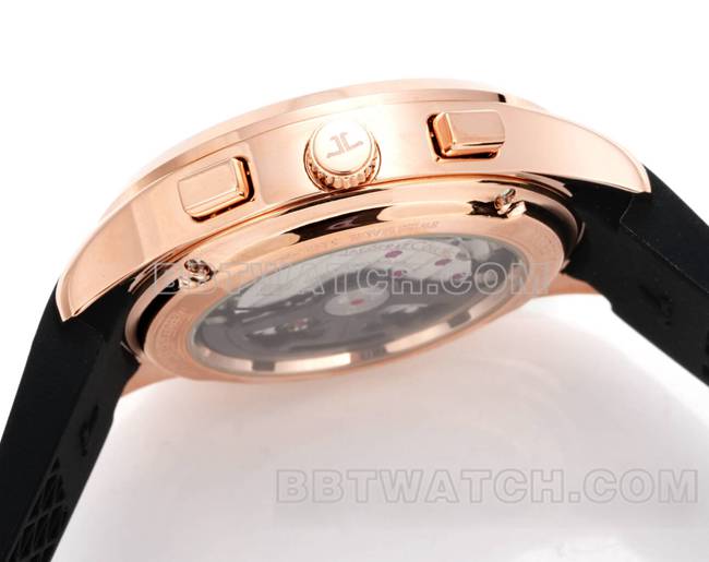 最优复刻手表北宸积家玫瑰金黑盘机械黑色橡胶款侧面实拍图