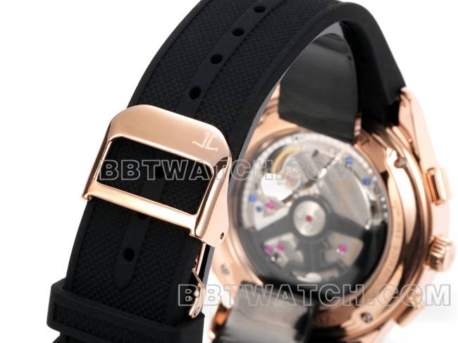 最优复刻手表北宸积家玫瑰金黑盘机械黑色橡胶款表带实拍图