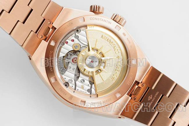 超级克隆手表江诗丹顿V9厂纵横四海玫瑰金绿盘机械7920V背面实拍图