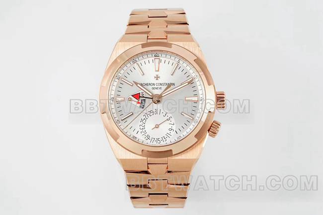 1:1复刻手表江诗丹顿V9厂纵横四海玫瑰金银盘机械7920V正面实拍图