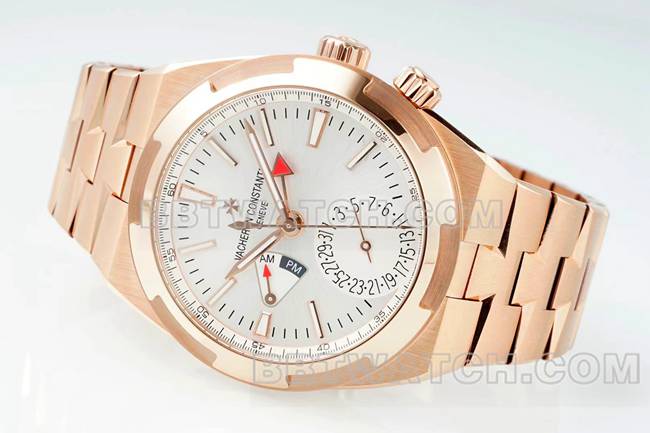 1:1复刻手表江诗丹顿V9厂纵横四海玫瑰金银盘机械7920V正面实拍图