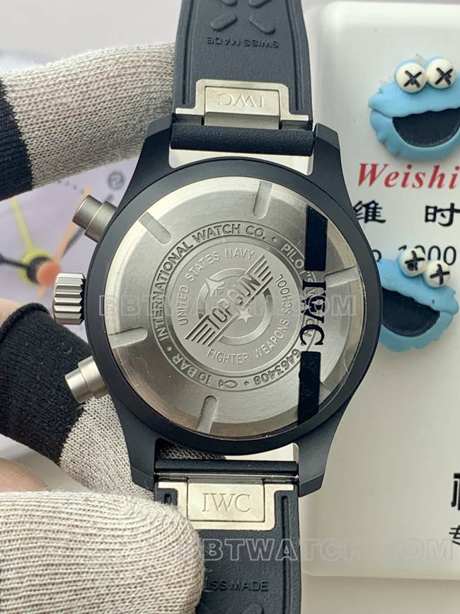 最优复刻手表万国APS厂飞行员黑盘计时黑陶瓷机械背面实拍图