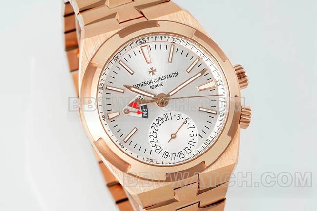 1:1复刻手表江诗丹顿V9厂纵横四海玫瑰金银盘机械7920V正面实拍图