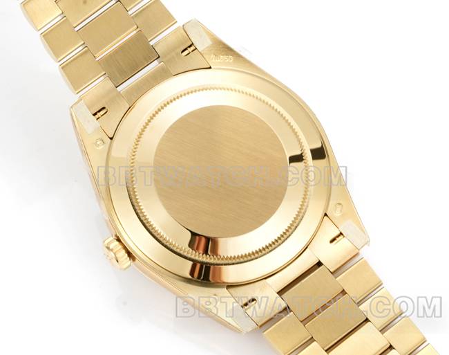 超级克隆手表劳力士黄金PPM厂星期日历机械绿盘背面实拍图