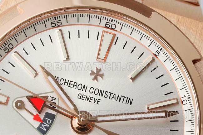 1:1复刻手表江诗丹顿V9厂纵横四海玫瑰金银盘机械7920V正面实拍图