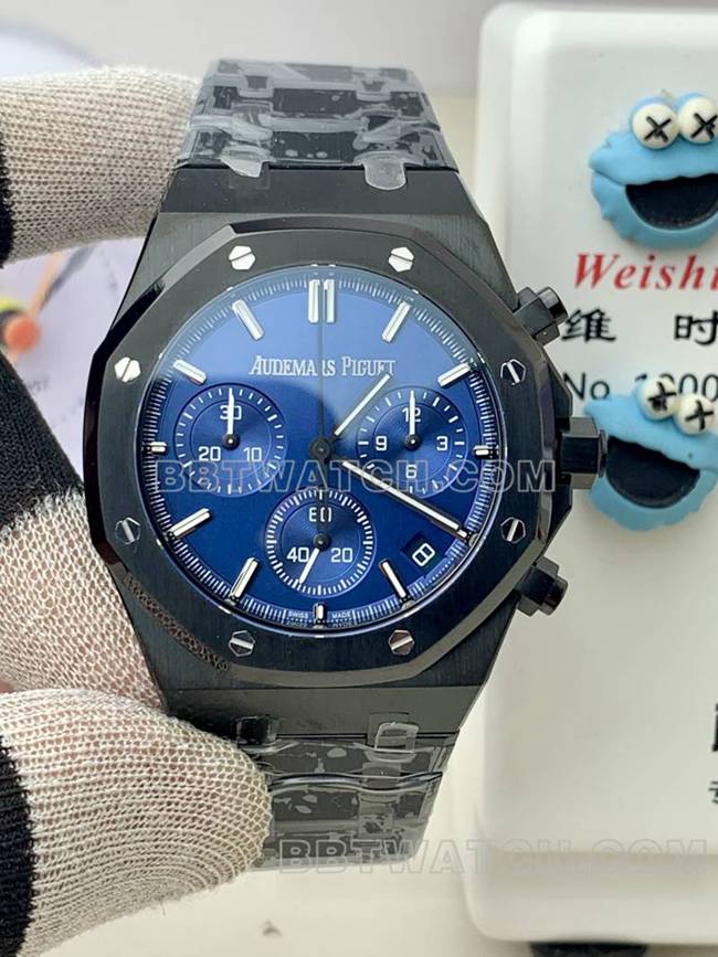 最优复刻手表BLS厂爱彼皇家橡树蓝盘黑色陶瓷机械26420正面实拍图