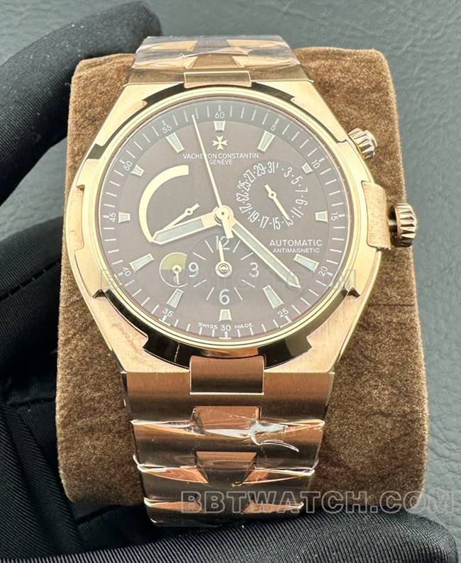 顶级复刻手表纵横四海9F江诗丹顿玫瑰金深棕盘机械47450正面实拍图