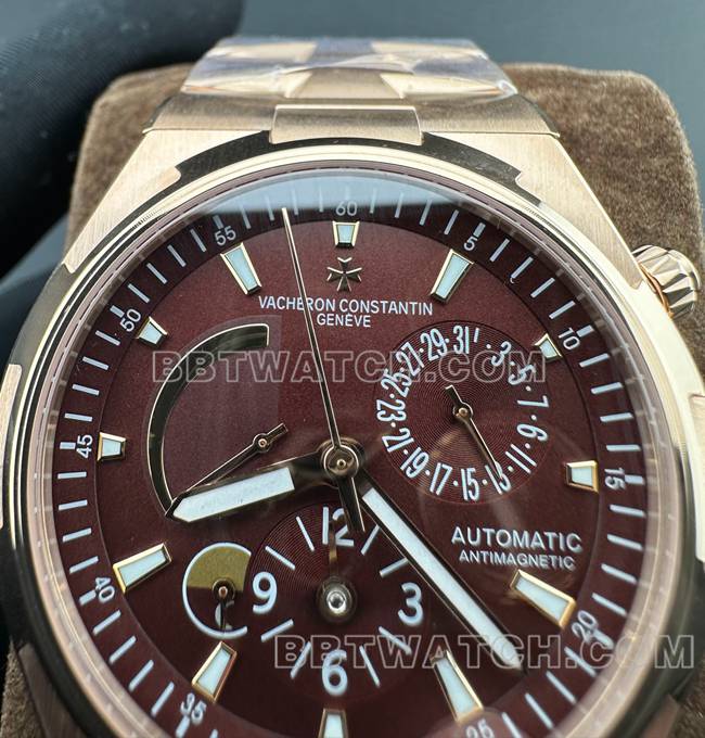 顶级复刻手表纵横四海9F江诗丹顿玫瑰金深棕盘机械47450正面实拍图