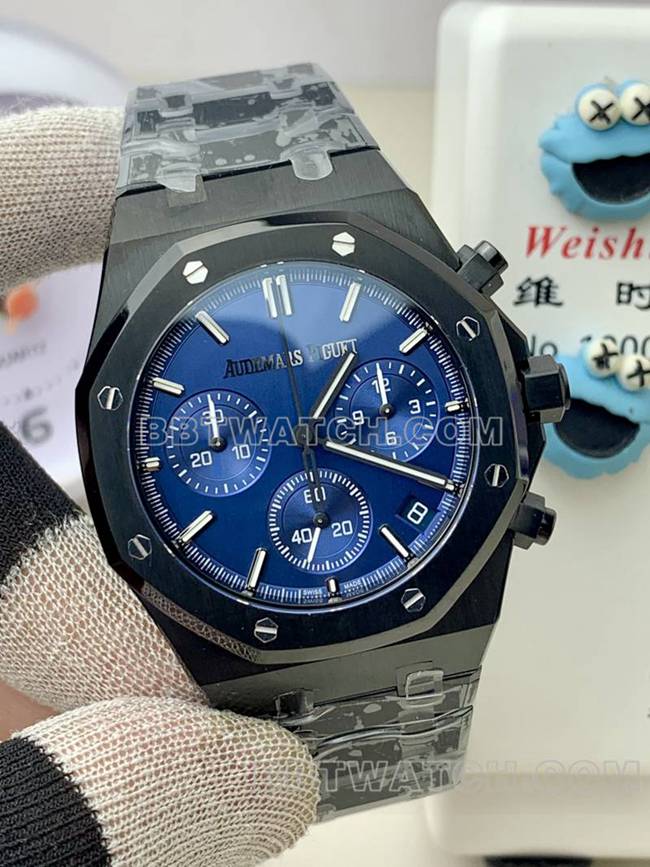 最优复刻手表BLS厂爱彼皇家橡树蓝盘黑色陶瓷机械26420正面实拍图