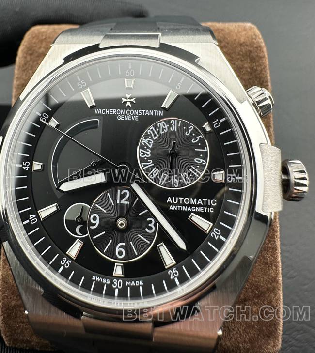 最优复刻手表纵横四海9F厂江诗丹顿黑盘机械橡胶款47450正面实拍图