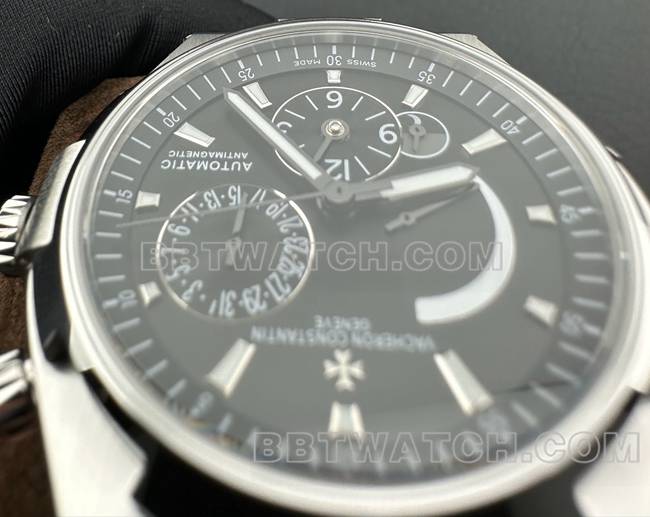 最优复刻手表纵横四海9F厂江诗丹顿黑盘机械橡胶款47450正面实拍图