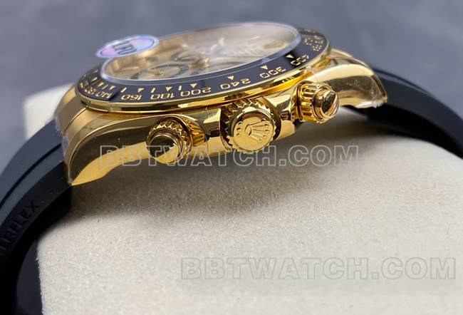 顶级复刻手表迪通拿UFO厂劳力士黄金壳金盘4131机械侧面实拍图